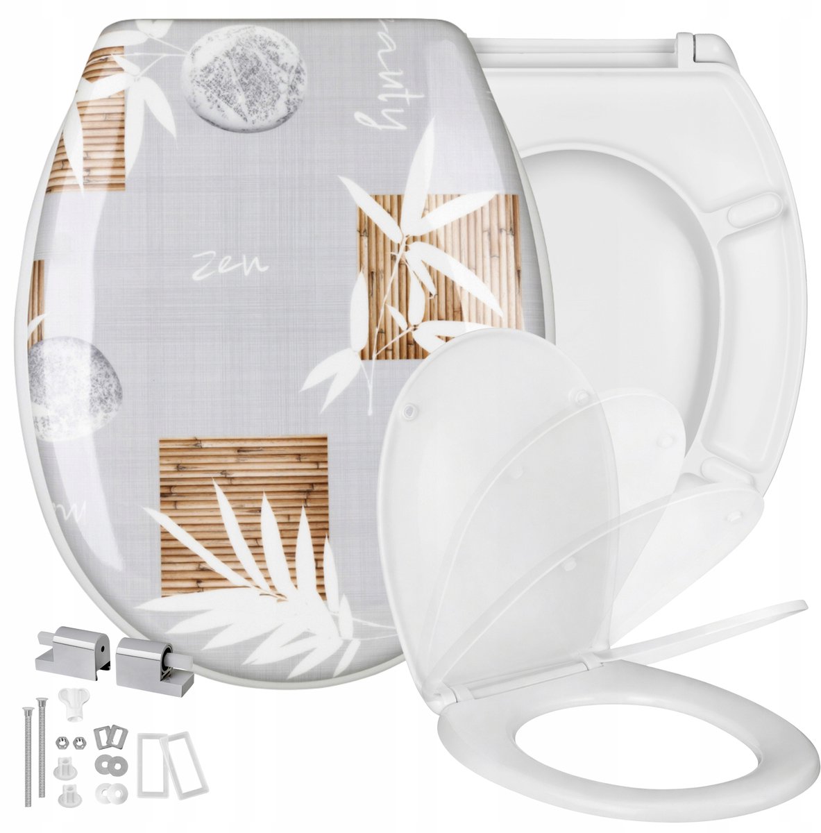 Universele Duroplast WC-brilliant Calmi - Soft Close, Grijs Bamboe Print