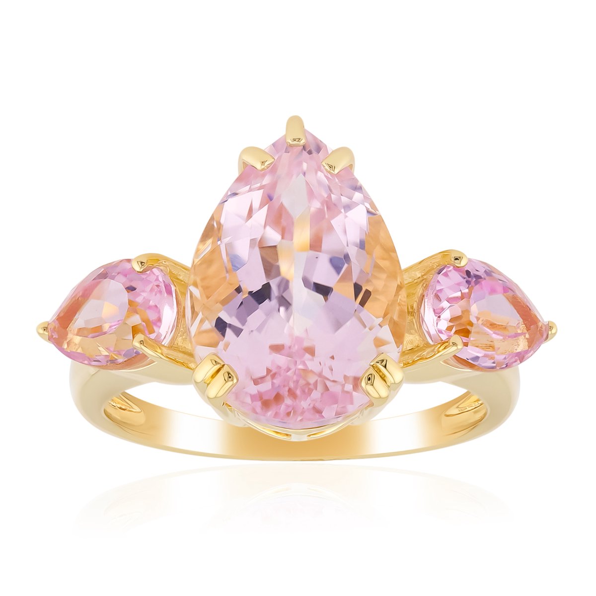 Cavill - Handgemaakte Zilveren Ring - 925 Sterling Zilver Verguld - Peervormige Roze Kunziet 7,12 ct & 2 Kleine Edelstenen - Luxe Elegante Damesring
