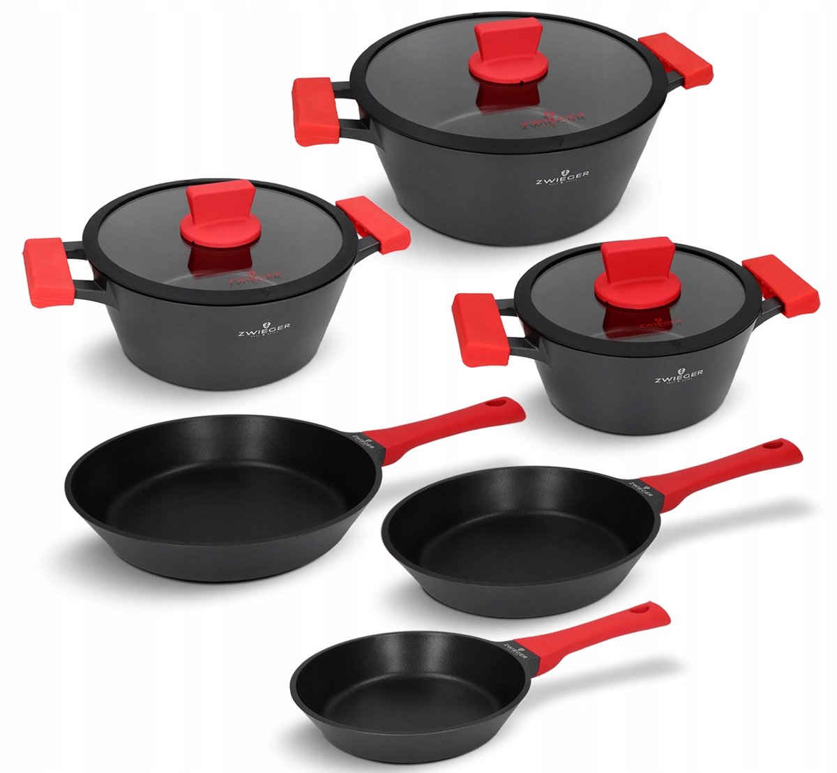 Zwieger Obsidiaan Pannenset 9-delig - Antiaanbaklaag, Inductie