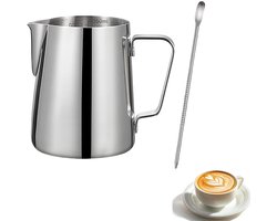 1 stuk - Roestvrijstalen melkschuimbeker - Cappuccino melkkan - Latte art creamerbeker - Latte art beker - Met maatstrepen - Melkkan maatbeker - Kleine koffiebeker - Geschikt voor cafés en keukens, inclusief latte art pen (350 ml)