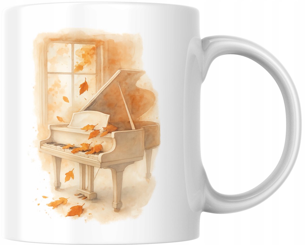 Mok piano met herfst design - Uniek cadeau voor muziekliefhebbers