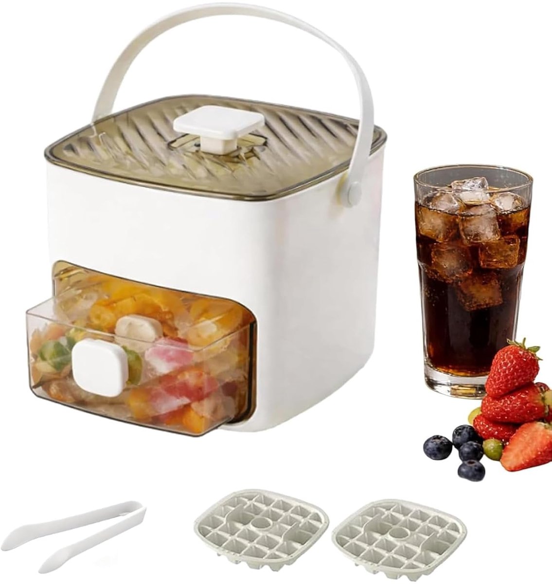 Ulisem - IJsblokjesmaker - 48 vakjes set met deksel, opbergbox en handvat - Perssysteem voor gemakkelijk lossen - BPA-vrij en scheurbestendig - Stapelbaar bespaart 50% ruimte - Voor whisky en cocktails - Voor thuis, feestjes en camper - Wit