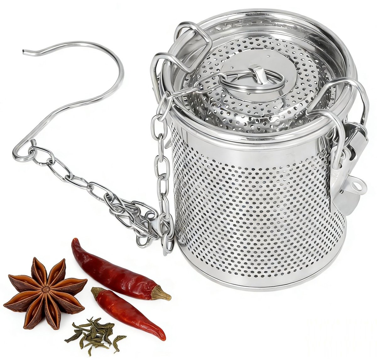 Dailygoods- Kruidenfilter Roestvrij Staal - Multifunctioneel - Verbeterde Smaakextractie - Hangende Ketting - 0.3L - Voor Thuiskoks/Professionele Koks - Kruidenzak
