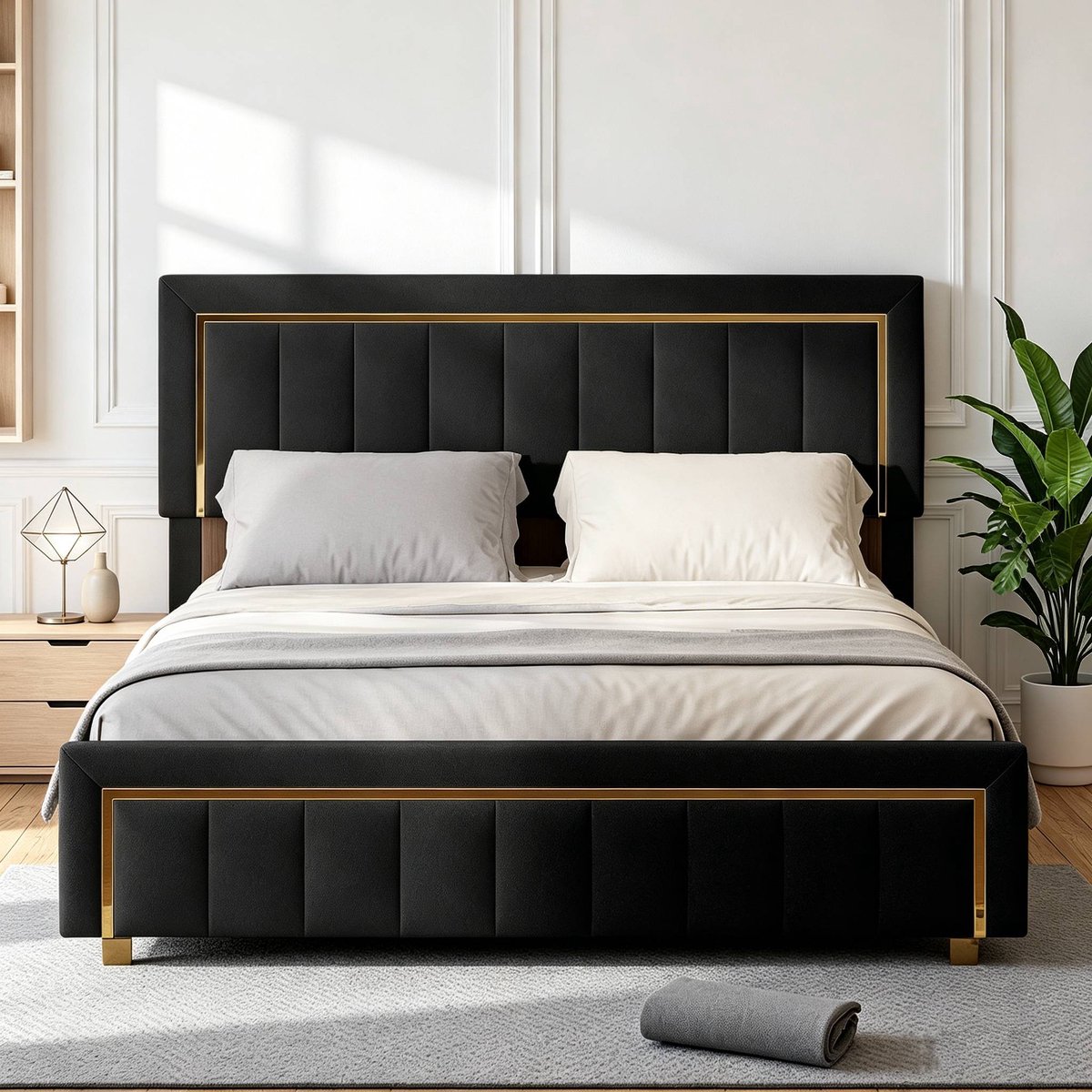 Tweepersoons bed 140 x 200 cm, hydraulisch opbergbed met lattenbodem en hoofdeinde, bedframe voor volwassenen, zonder matras, velours, zwart