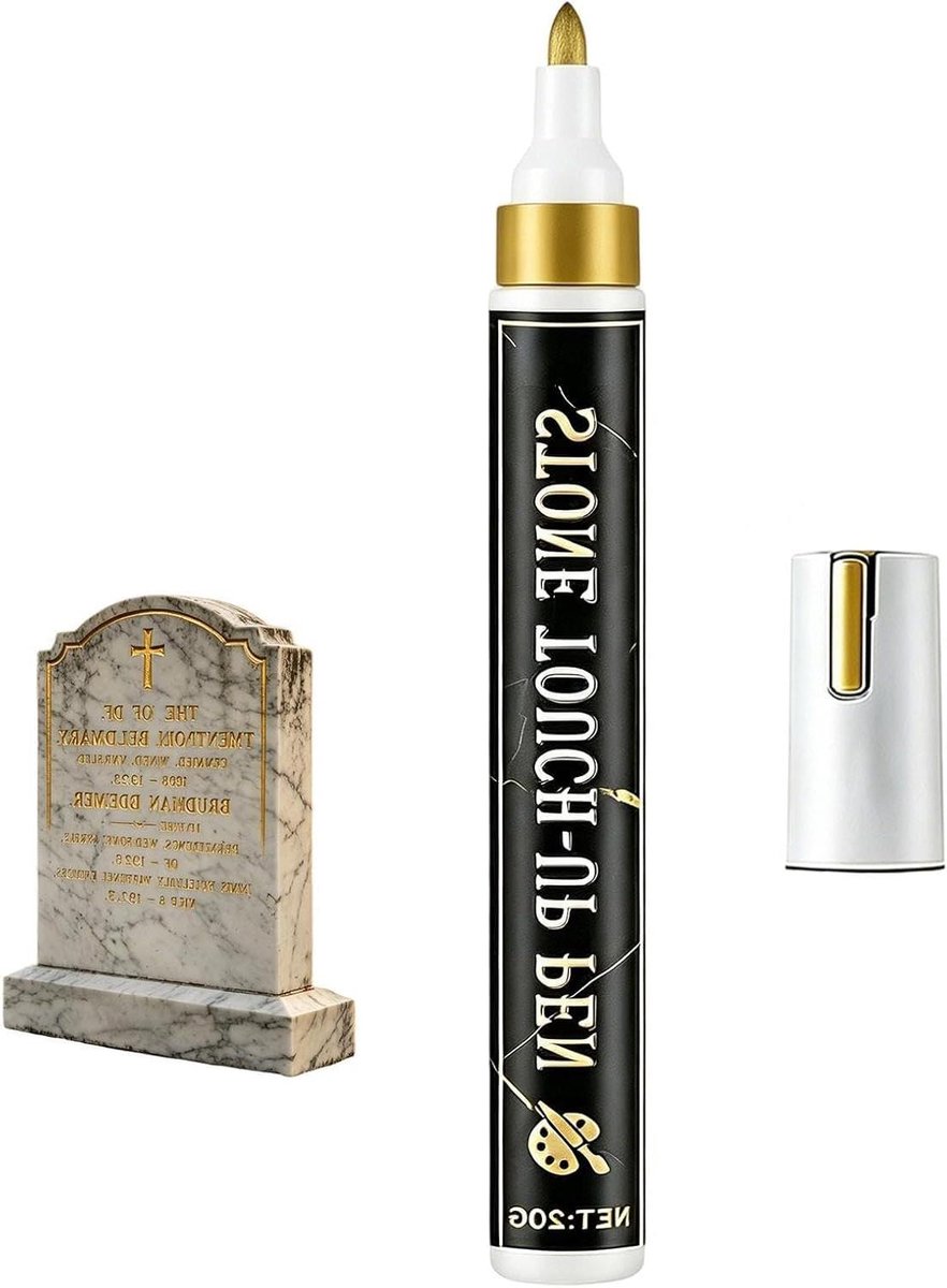 Kleurstift - Marker pen - Grafsteen opknappen - Sneldrogende inkt - 14.5 x 1.5 x 1.5 cm - Goud