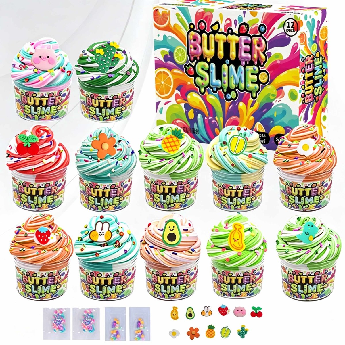 Meedeer Slijm Kit-Boter Slijm-12 kleuren boterslijm-Zelf slijm maken set voor kinderen-Verjaardag, Halloween, Kerstmis, cadeau voor meisjes en jongens