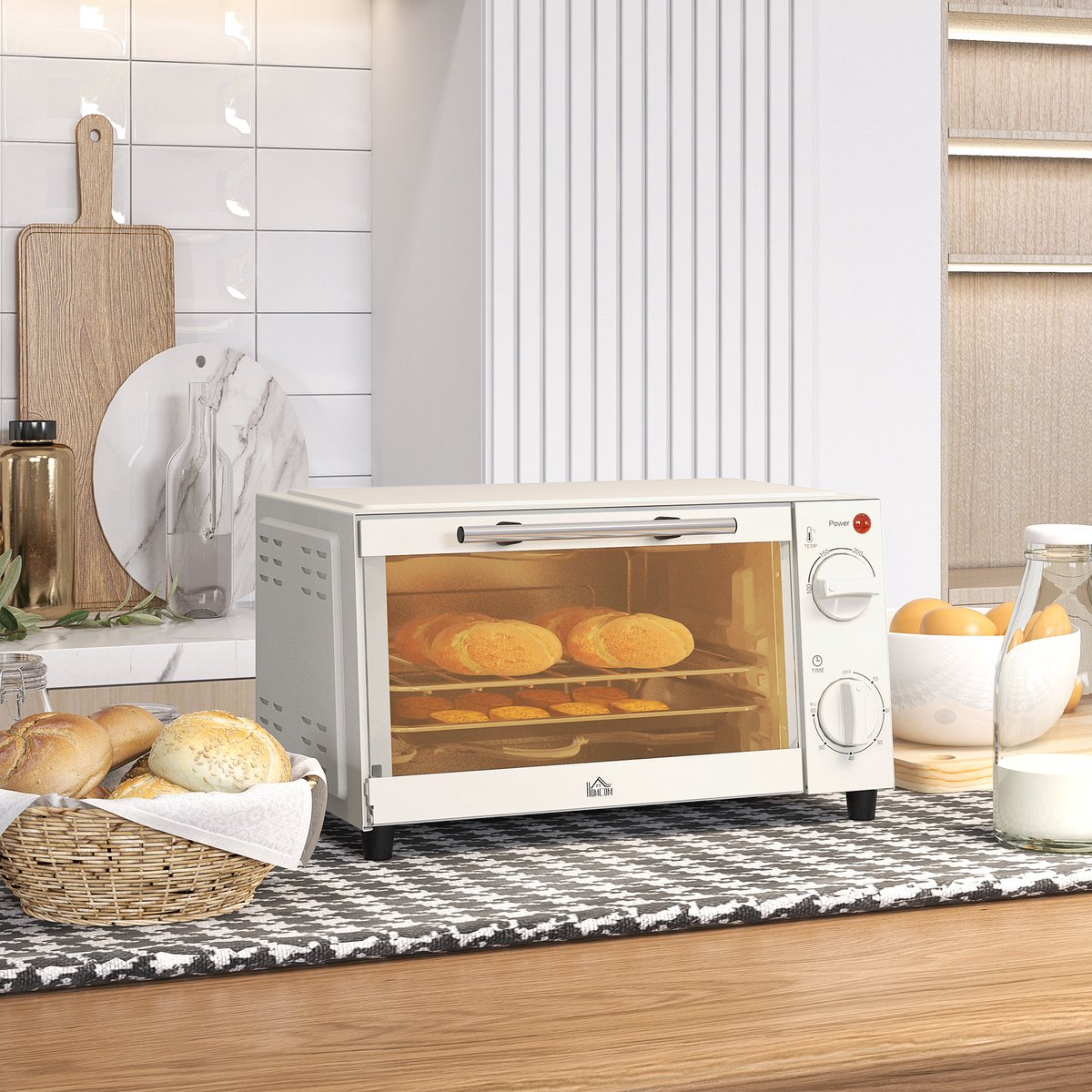 Mini oven - Compacte elektrische oven - Instelbare temperatuur 100-230°C - 60 min timer - 9 liter - Voor camping en kleine keuken - 35x24,6x20 cm - Crèmewit – foto 6