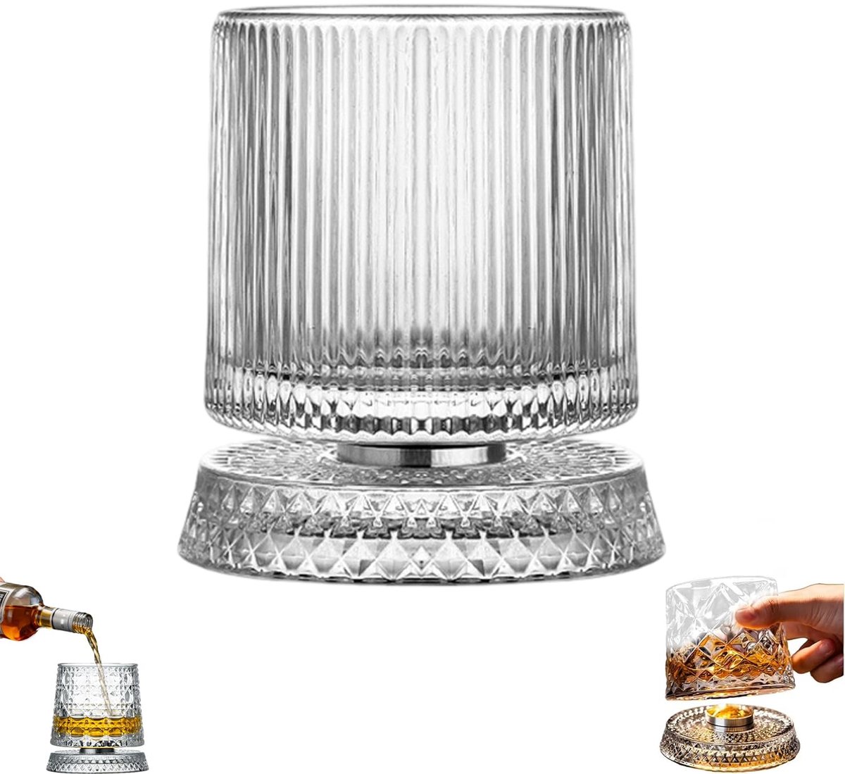 Kraftverdia Whiskeyglas – 360° Draaiend Whiskyglas – Old Fashioned Tumbler met Roterende Bodem – Luxe Cadeau voor Bourbon, Scotch en Cocktailliefhebbers