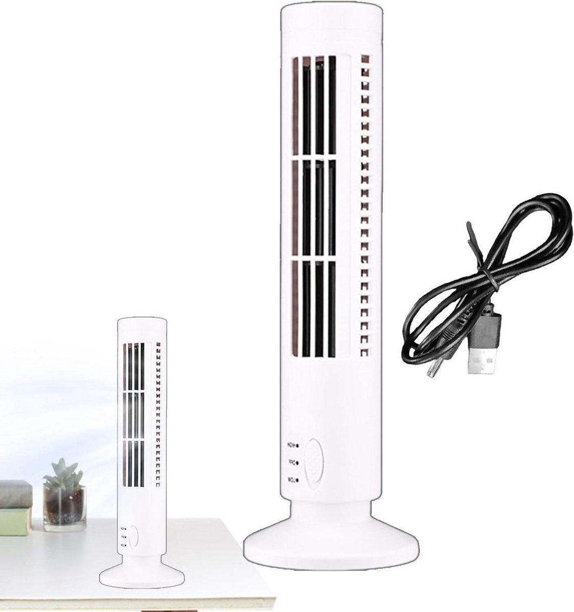 USB Torenventilator - Bureauventilator Verticale Ventilator - Persoonlijke Koeling - Draadloos Ontwerp - 33 x 10.5 cm - Wit