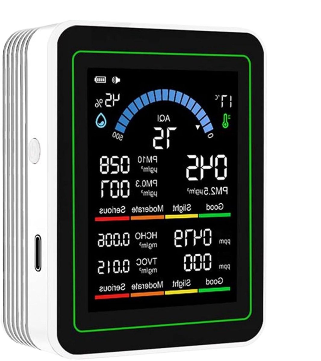 Luchtkwaliteit Meter - Binnenlucht Detector - Gezond Leven - Draagbaar Ontwerp - 7x3.5x9 cm - Wit