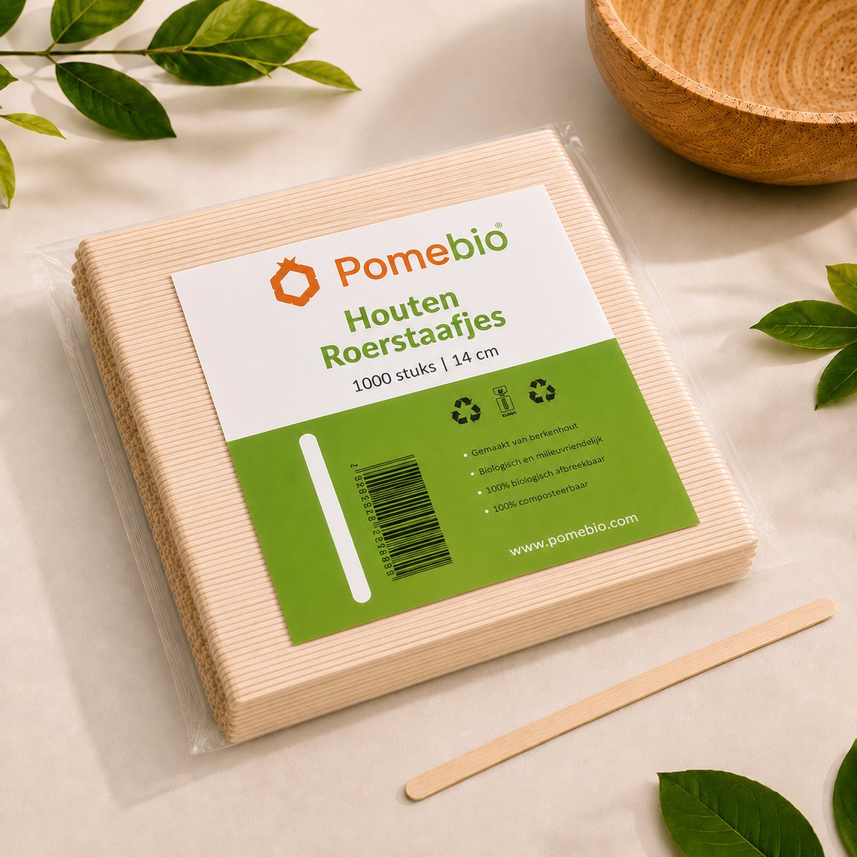 Pomebio houten roerstaafjes - 14 cm - 1000 stuks
