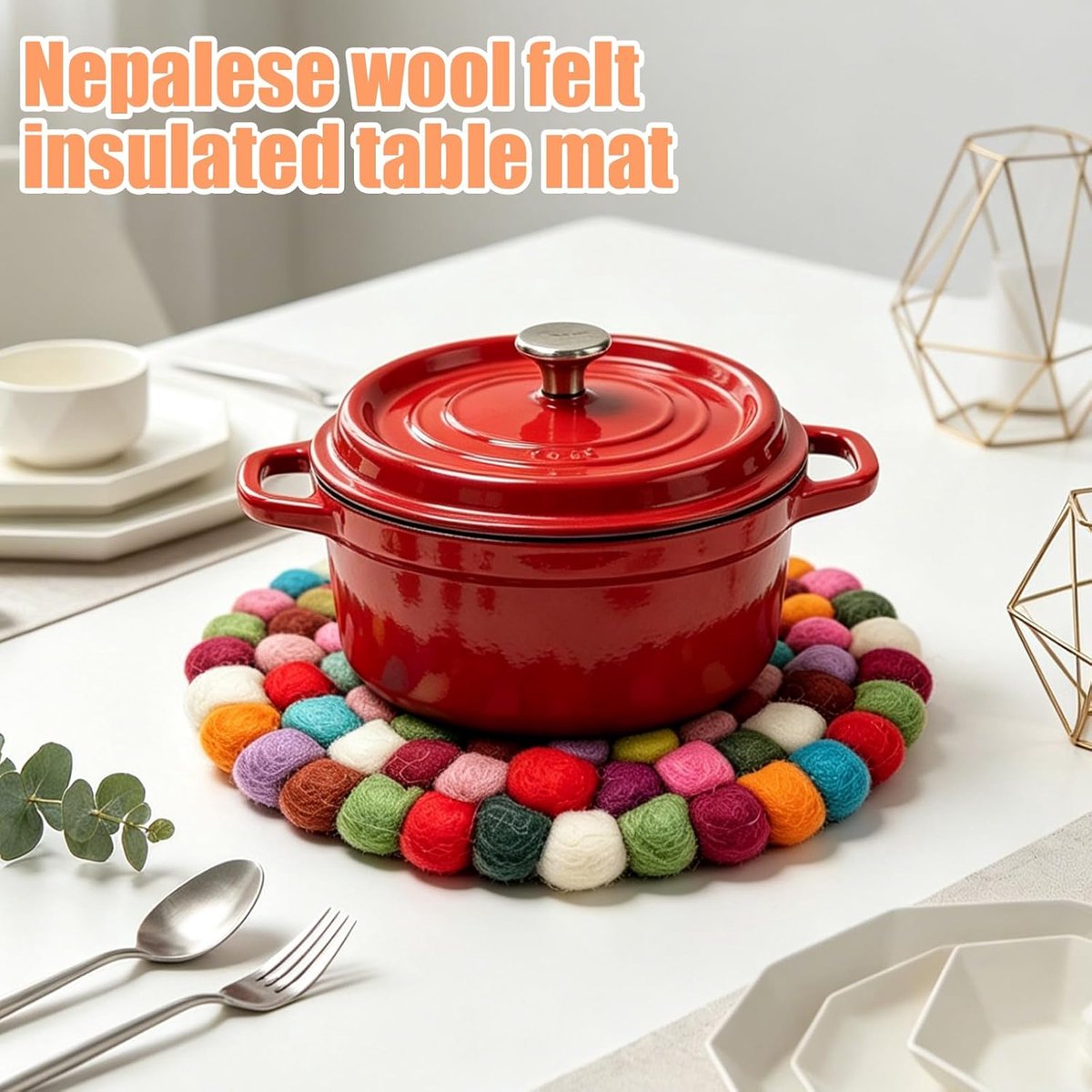 Set van 2 Vilten Onderzetters 20 cm - Kleurrijke Ronde Onderzetters van Wol - Tafelbeschermer voor Kopjes Potten en Handvaten — cadeau in Wonen & Interieur - foto 2
