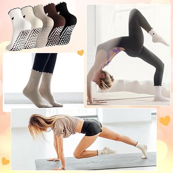 5 Paar dames yogasokken - Met grip - Ruche - Anti-slip - Voor pilates en ballet — afbeelding 5