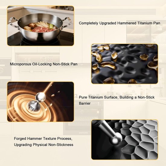 Titanium Pan - Soeppan Braadpan - Algemeen Koken - Gehamerd Antiaanbak - 28 cm - Zilver — afbeelding 5