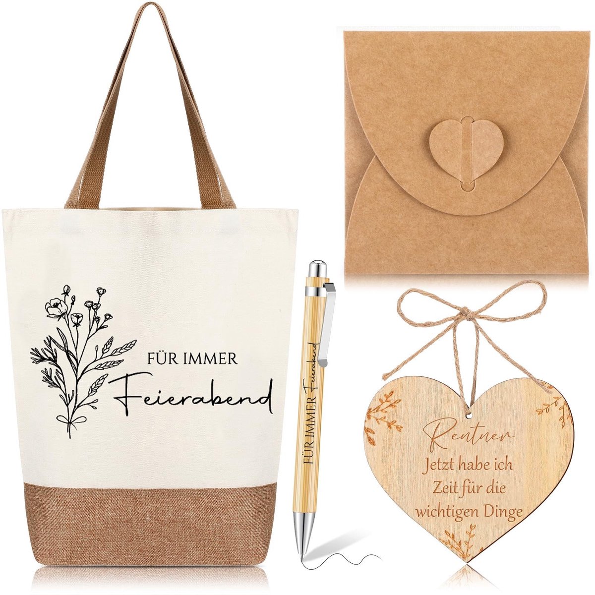 Dailygoods- Jute Tas - 5 Stuks - Pensioencadeau - Afscheidsfeest - Gedenkwaardig - Praktisch - Hartvormige Houtsnippers - Boodschappentas