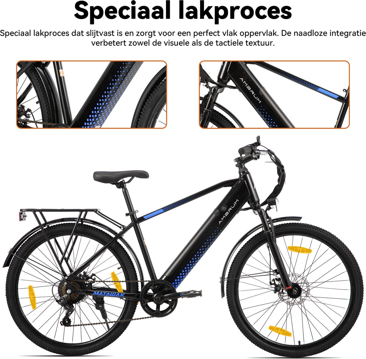 HILAND Matawak elektrische stadsfiets - 26 inch - 250W motor - 60km actieradius - 36V 10.4Ah accu - Shimano 7-versnellingen - Unisex - Zwart thumbnail 3