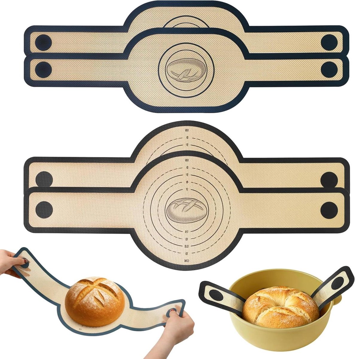 Siliconen bakmat - Broodlussen herbruikbaar - Brood bakken - Extra lange handgrepen - Set van 4 - Zwart