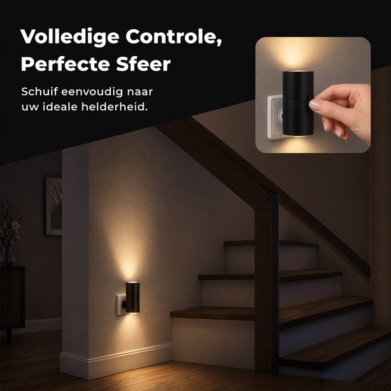 carmderin - Nachtlampje Stopcontact - 1 stuks - Stekkerlampen - Automatische Lichtsensor En Instelbare Helderheid - Volwassenen - Boven en Onder Verlichting - Dimbaar - Dag- en Nachtsensor - Stekkerspot - Zwart van Merkloos — afbeelding 4