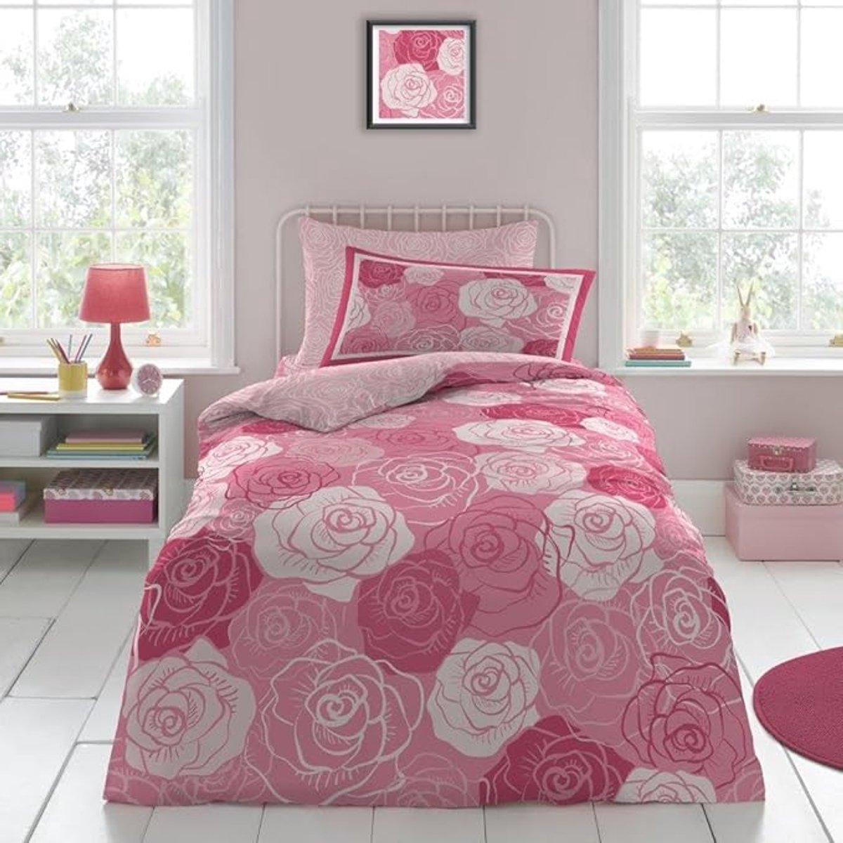 Rozen dekbedovertrek - Eenpersoons - Dekbedhoes - Bloemen - Roze Roos - Geschikt voor 140 x 200 cm.