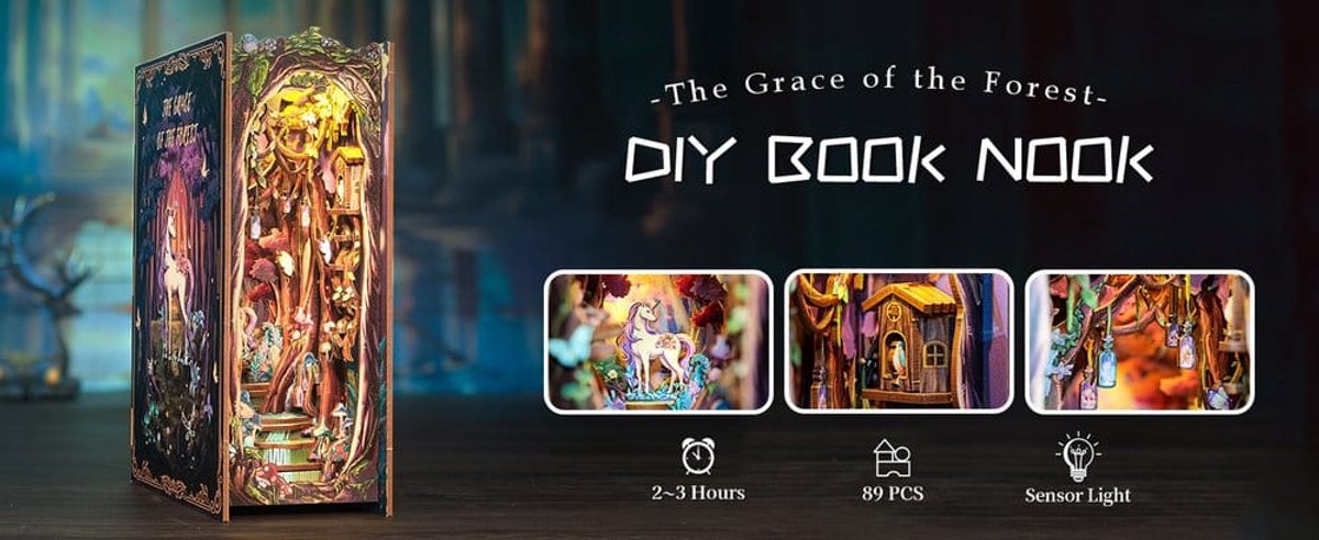 CuteBee Book Nook - Modelbouw - Houten 3D Puzzel - DIY Bouwpakket Volwassenen en Volwassenen - Boekensteun - Boekenhouder - The Grace of Forest — afbeelding 21