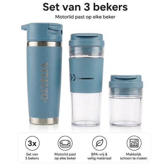VITALTO V1 SERIES - Draagbare Blender - Portable Blender - BPA vrij - Smoothie maker - Vaatwasserbestendig - 700ML-USB-C Oplaadbaar - Blauw van Merkloos — afbeelding 3