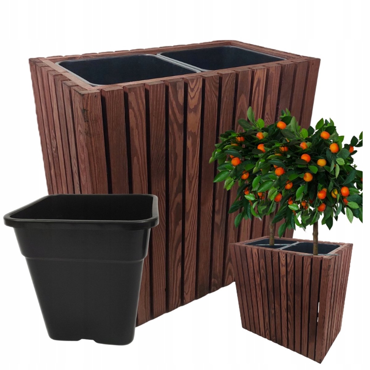 Hoge houten buitenbak met inzet van 2x18L - Tuin & Terras