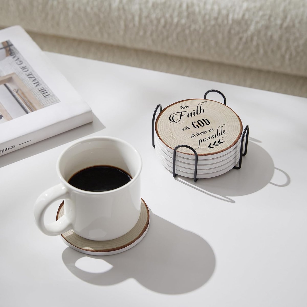Onderzetters Set - Drankhouders - Tafel Beschermen - Bijbelverzen Design - 6 Stuks - Houtkleurig