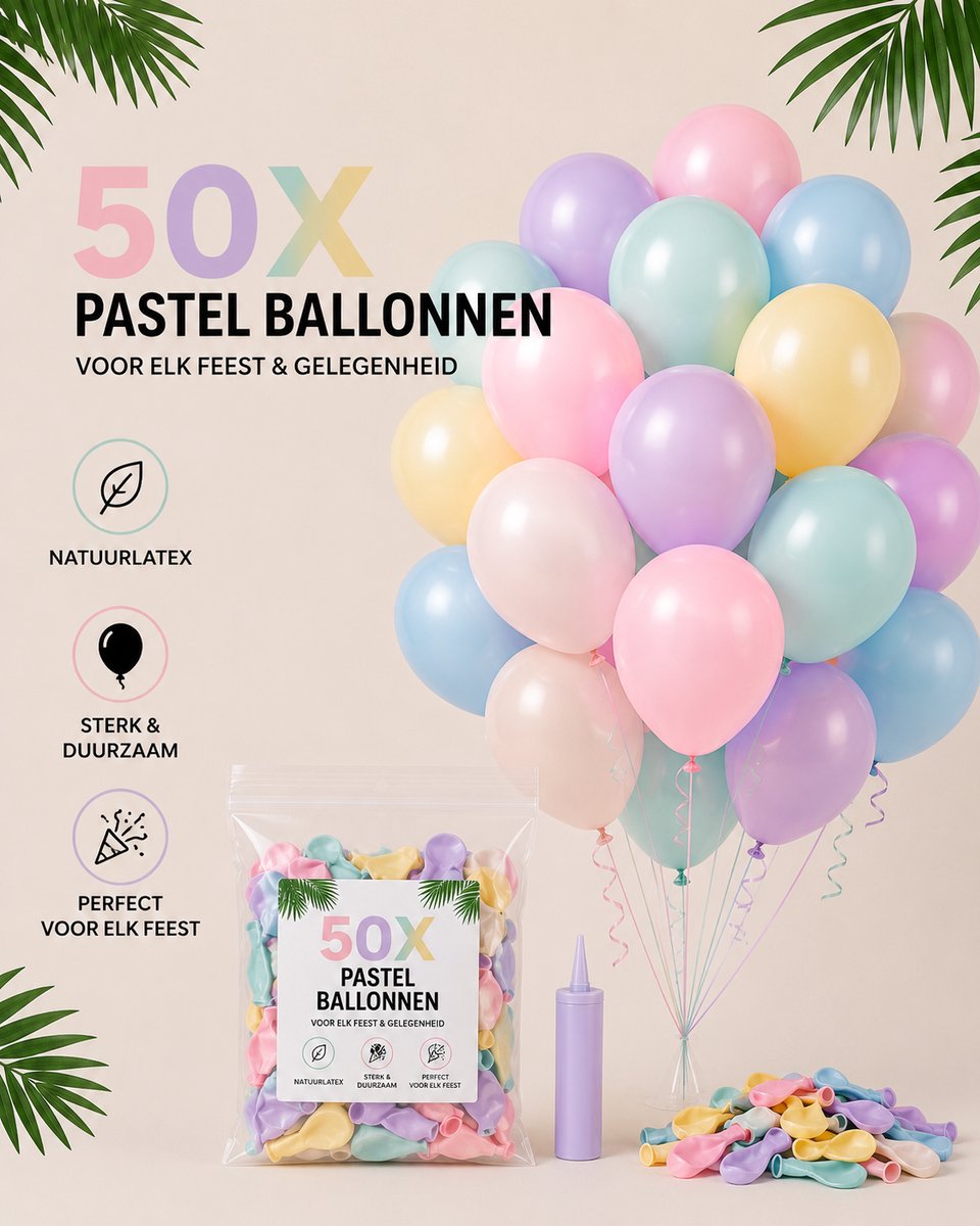 HG Party - Macaron Latex Ballonnen Mix 12 inch – 50 stuks – Pastel Feestballonnen voor Verjaardag, Babyshower & Decoratie
