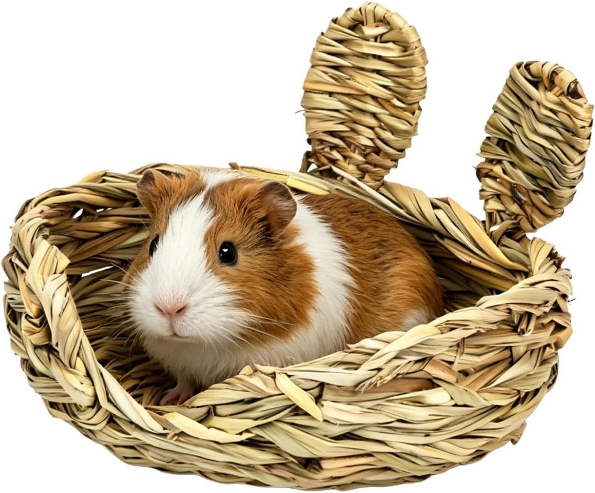 Konijnenbedje - Nestelmat Huisdier - Knaagdier Ontspanning - Natuurlijk Riet Materiaal - 24x24x24 cm - Natuurlijk