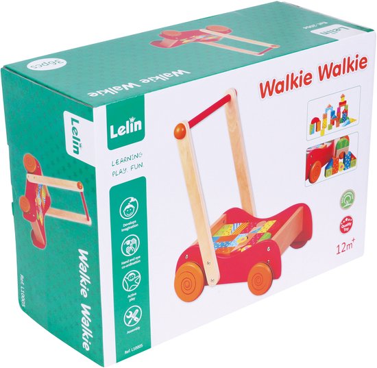 Lelin® Houten Loopwagen met 30 Blokken – Houten Speelgoed voor Leren Lopen en Stapelen – Vanaf 1 Jaar — afbeelding 5