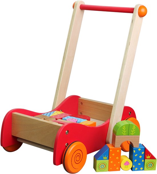 Lelin® Houten Loopwagen met 30 Blokken – Houten Speelgoed voor Leren Lopen en Stapelen – Vanaf 1 Jaar — afbeelding 4