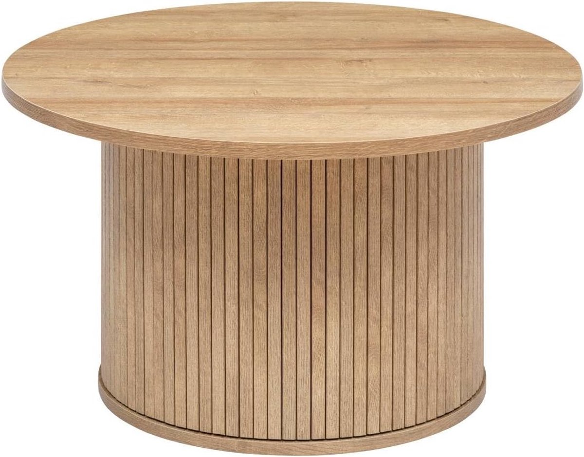 Atmosphera Ronde salontafel met geribbeld onderstel in eikenlook COLVA Naturel hout