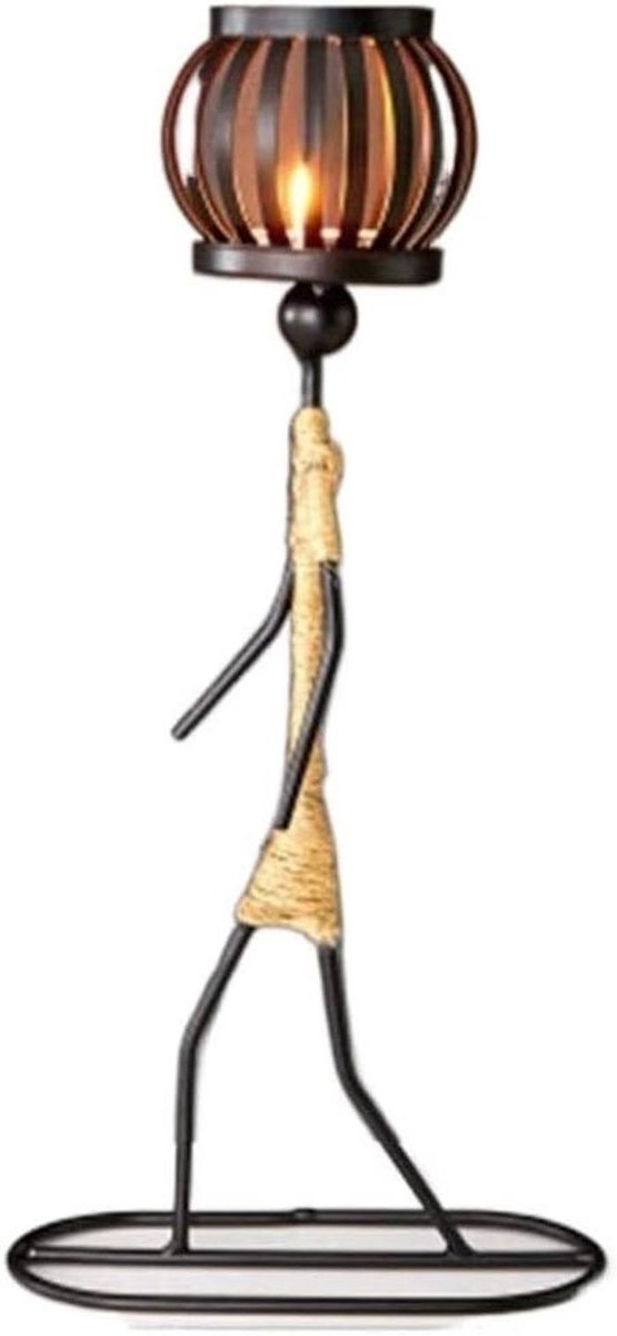 Kaarsenstandaard Figuur - Kandelaar Decoratie - Romantisch Diner - Handgemaakt Ijzer - 1200 Gram - Zwart