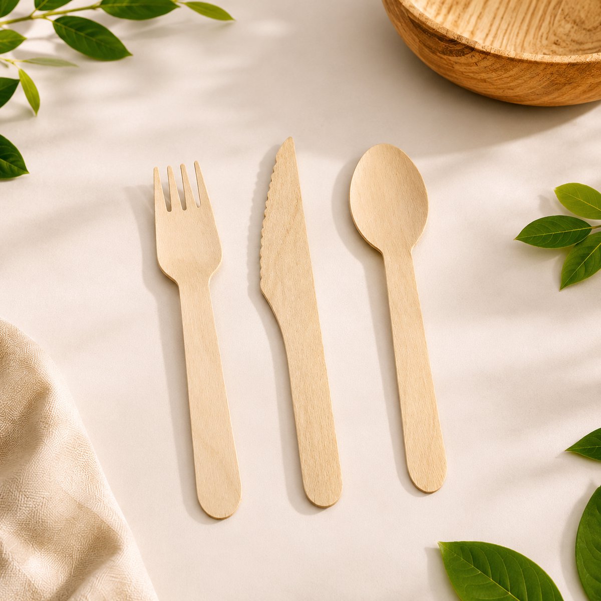 Pomebio - houten bestek 300 stuks | 100 vorken | 100 lepels | 100 messen