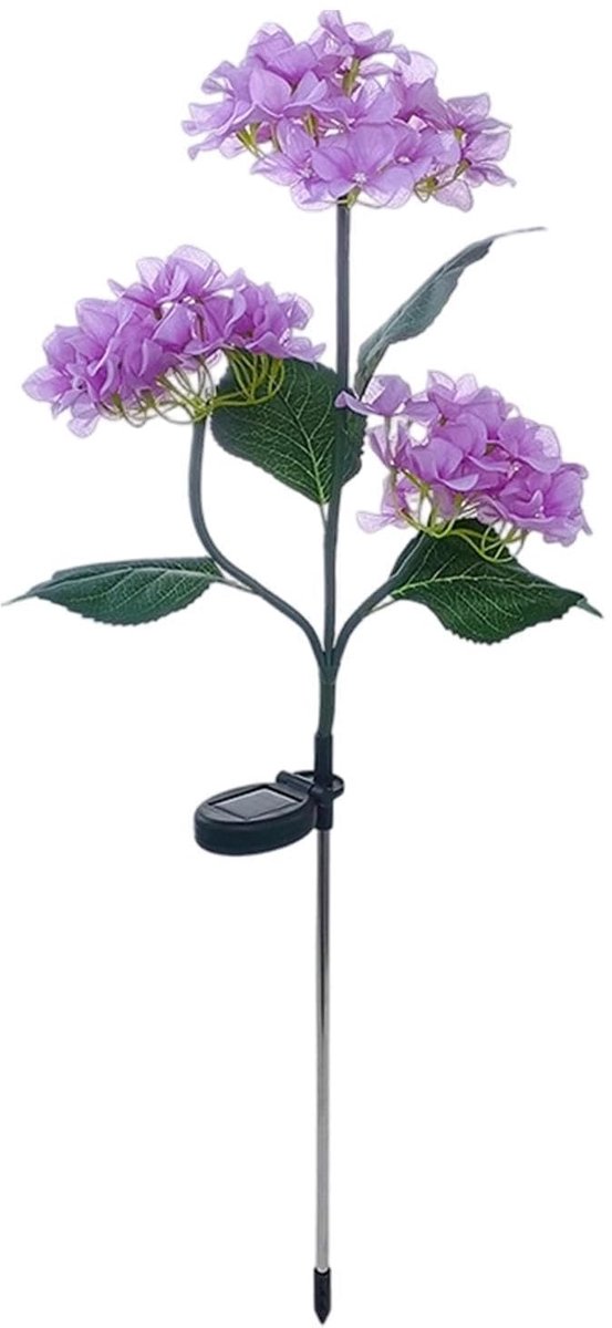 Op zonne-energie werkende lamp in de vorm van een hortensia - LED-zonnelamp met grondaansluiting en automatische lichtschakelaar, geschikt voor tuindecoratie zoals terrassen en gazons - Paars