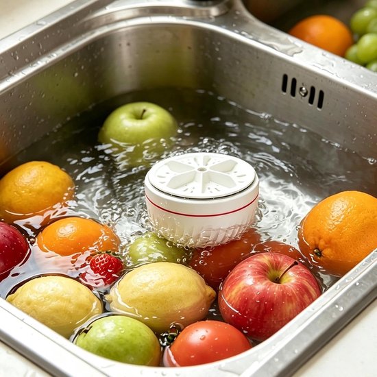Draaibare Centrifuge - Fruit Reiniger - Keuken Werkblad - Eenvoudige Druk Activering - 13 x 13 x 7 cm - Wit — afbeelding 3