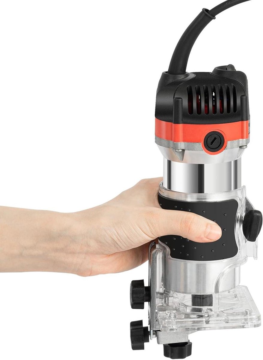 Elektrische handtrimmer - Bovenfrees hout - Houtbewerking precisie - Verstelbare diepte - 800W vermogen - Zwart zilver