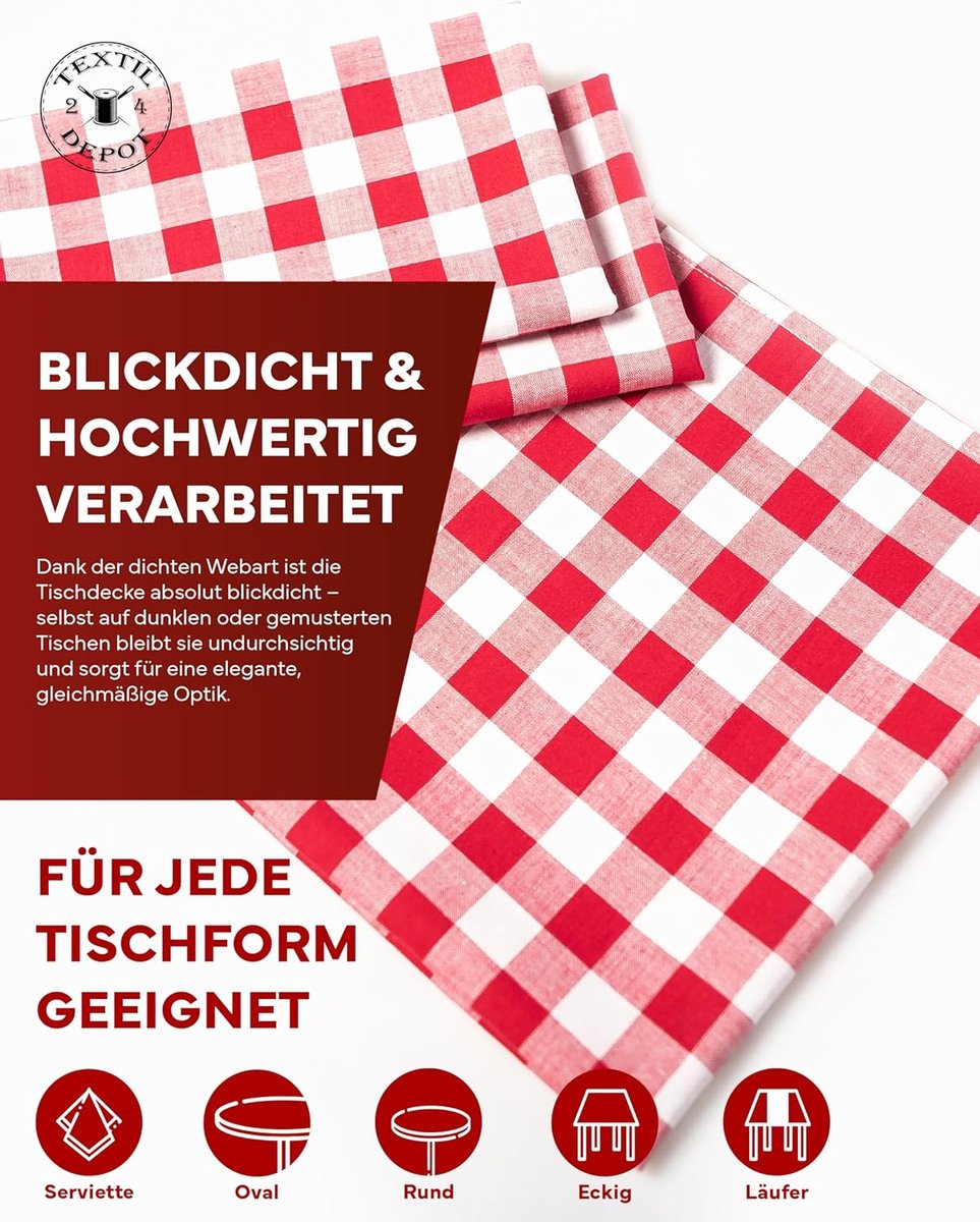 Tafelkleed Landhuisstijl - Roodwit Gevlamd - Eettafel Decoratie - 100% Katoen Geweven - 400 x 140 cm - Rood-Wit