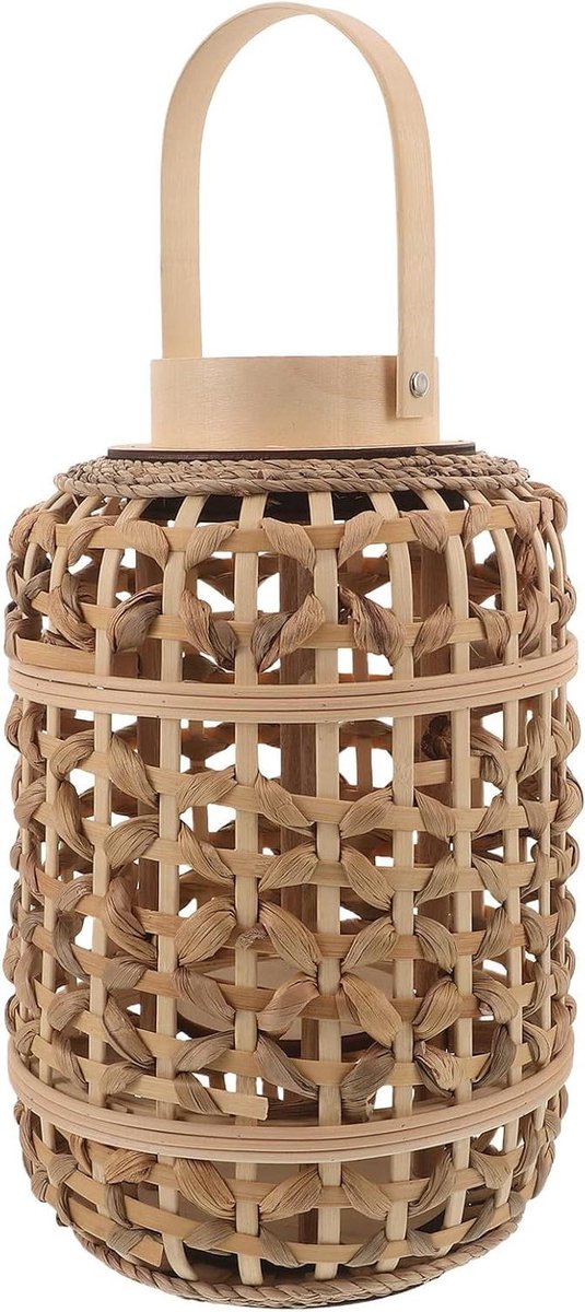 Kaarsenhouder Bamboe - Lantaarn Decoratie - Sfeerverlichting Creëren - Handgeweven Ontwerp - 32x20x9 cm - Khaki