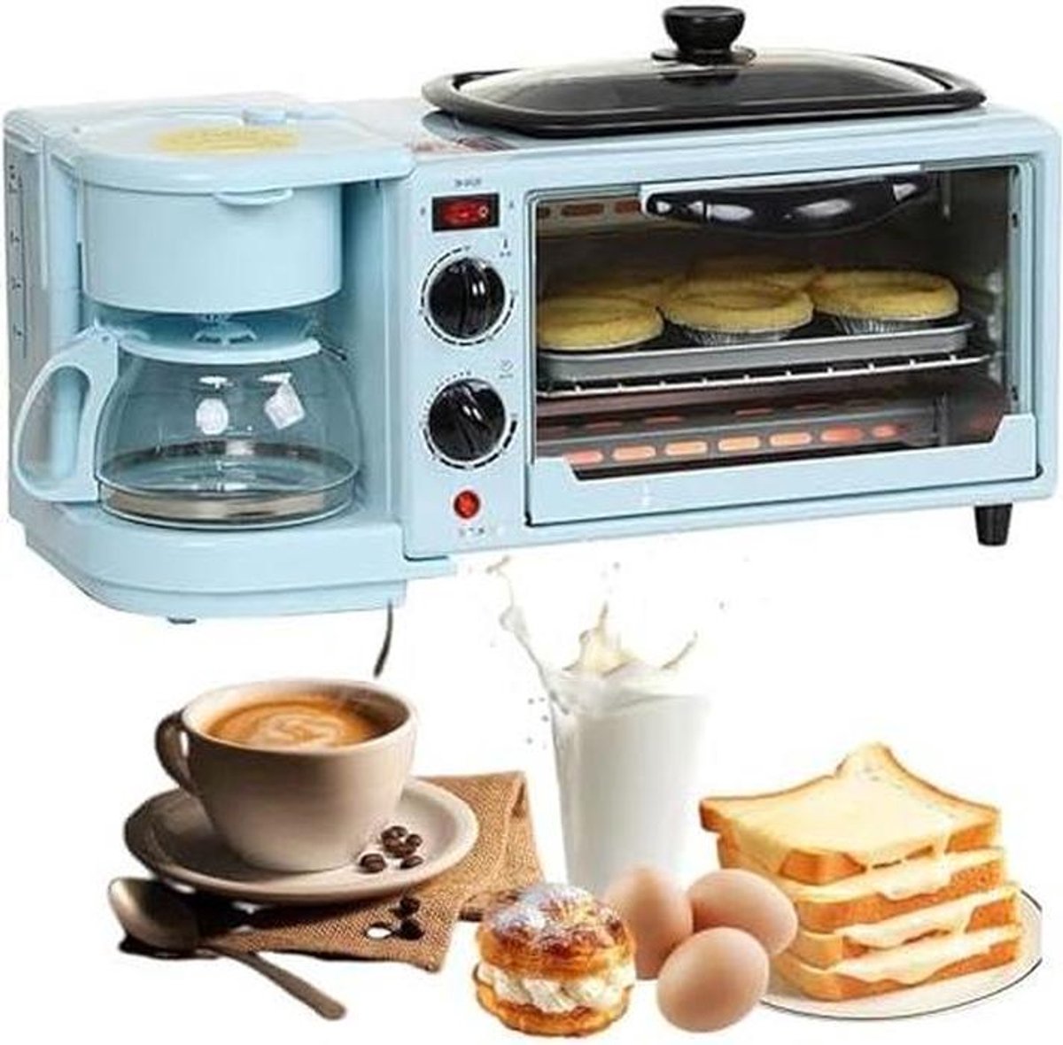 Ontbijtmachine - Keukenapparaat - Ontbijt Maken - 3-in-1 Functionaliteit - 9L Capaciteit - Zwart