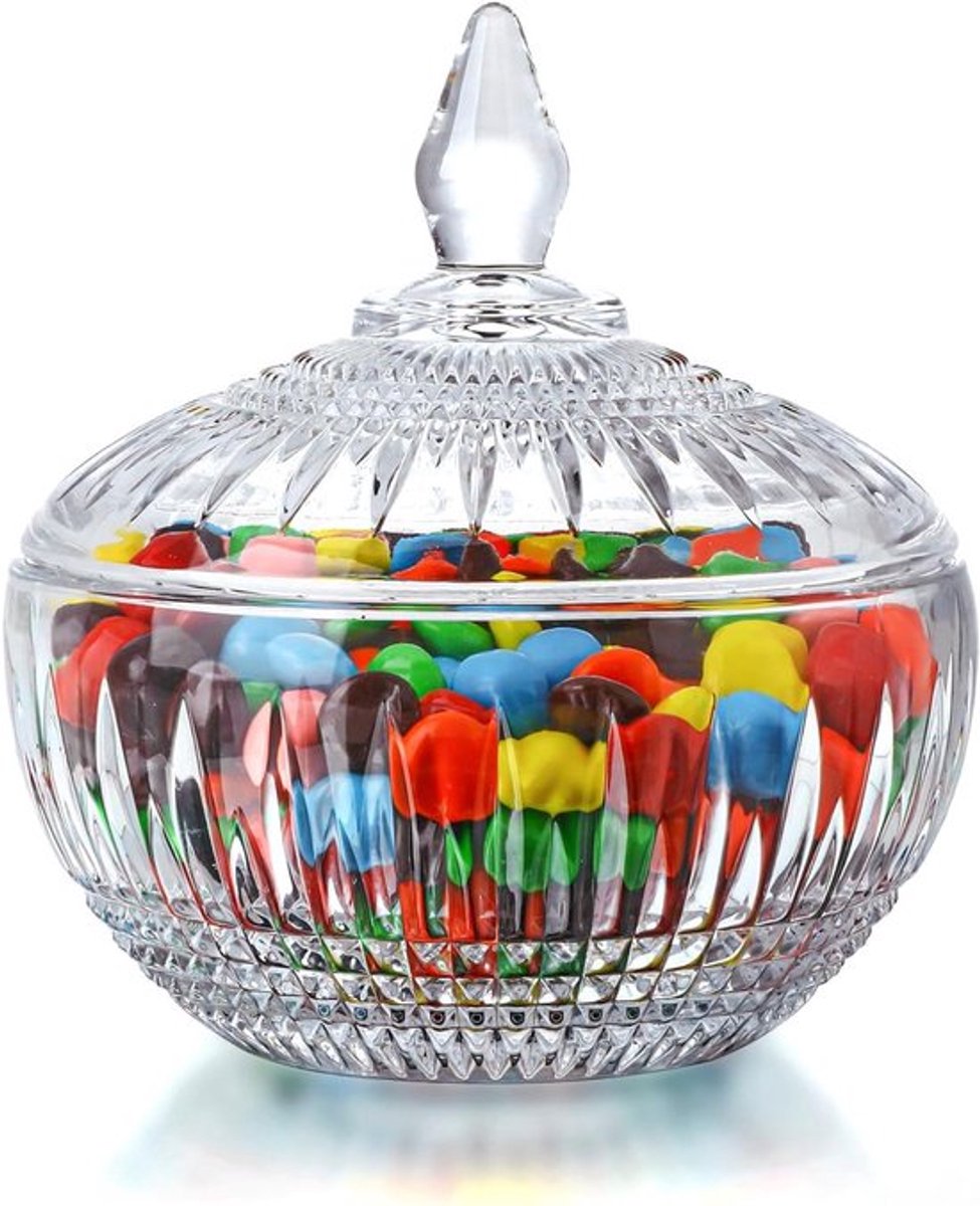 Grote Glazen Snoepschaal 600ml/21oz met Deksel - Doorzichtige Kristallen Snoeppot Voor Snoepbuffet, Feest, Bruiloft - Huisdecoratie - Vaatwasmachinebestendig