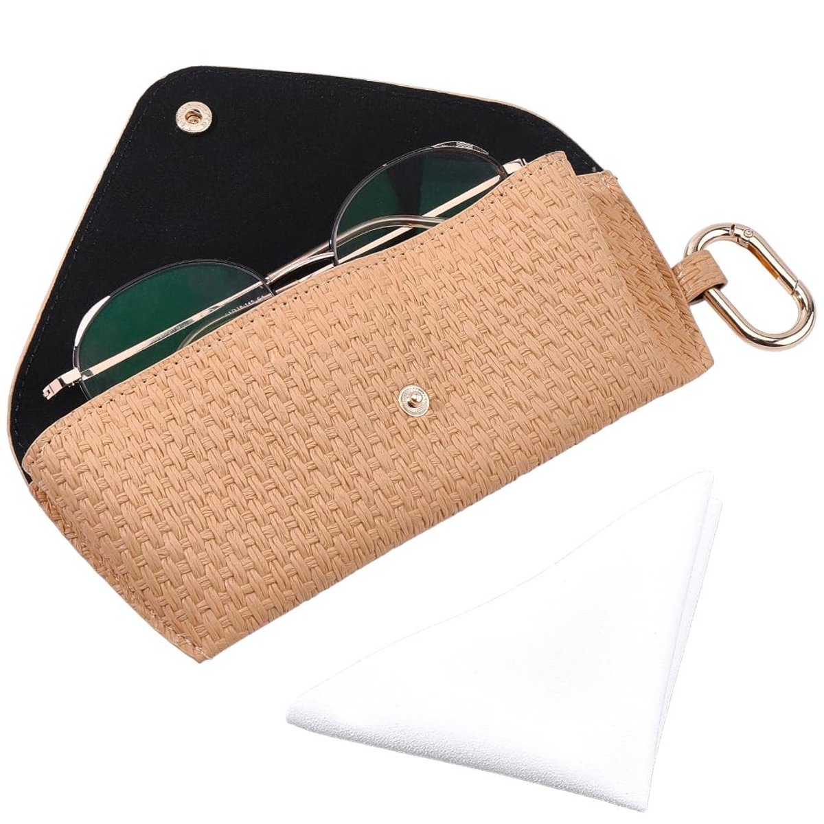 Dailygoods - Geweven Stro Brillenkoker met Cliphaak - Boho Rotan Reisbril Case