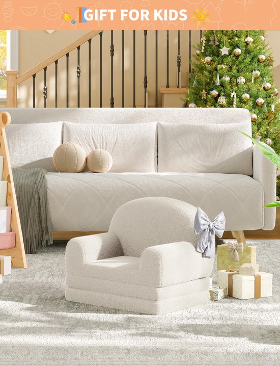 Triumpunpre 2-in-1 Opvouwbare Kindersofa & Lounge Fauteuil - Zachte Teddyfleece Kinderstoel met Verwijderbare Hoes - Semi-Circulair Design - Inklapbare Kinderbank als Loungebank - Roze — afbeelding 4