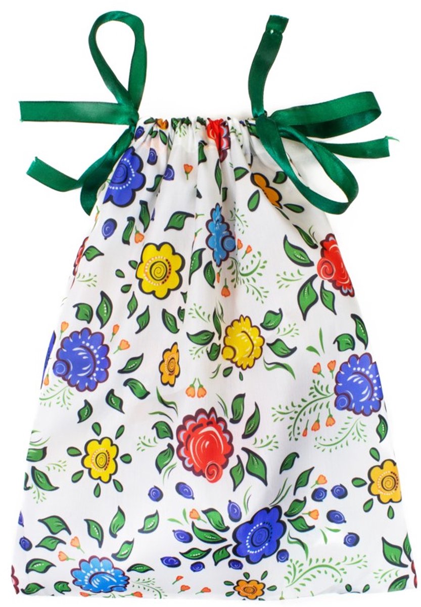 Folk Bloemen Stoffen Zakje 25x30cm met Groen Lint