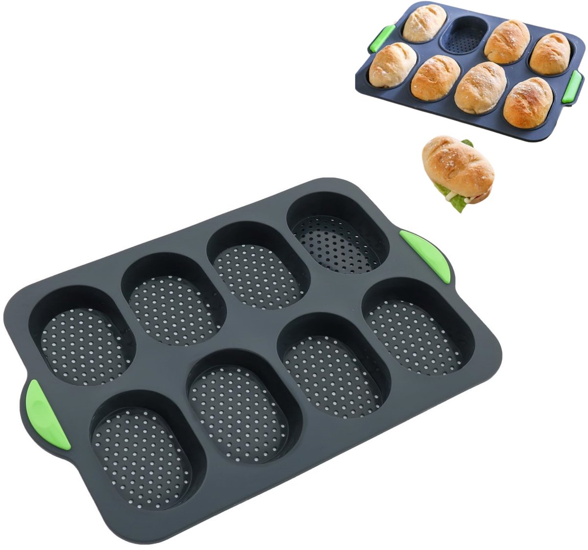 1 stuk - Siliconen bakvorm voor Frans brood - Antiaanbaklaag en hittebestendig - Bakvorm voor Frans brood met 8 vakjes - Sandwichvorm - Ovenbakmat - Geschikt voor keukens en bakken (grijs)