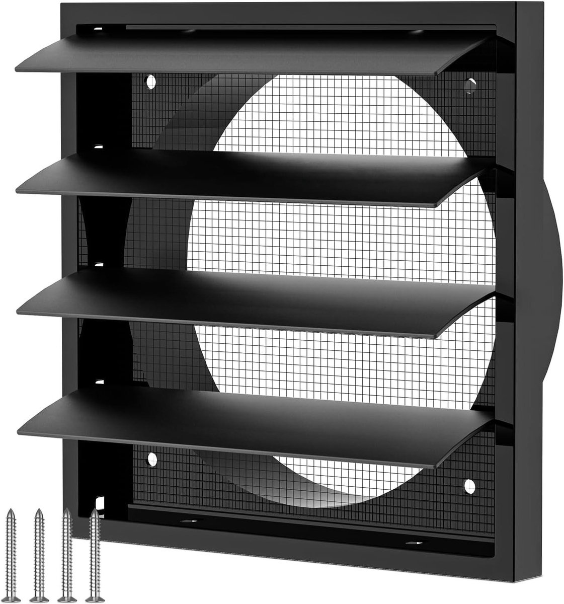 Ventilatierooster Afsluitbaar - Jaloezie Rooster - Luchtstroom Regelen - Met Insectenbescherming - 150 mm - Zwart