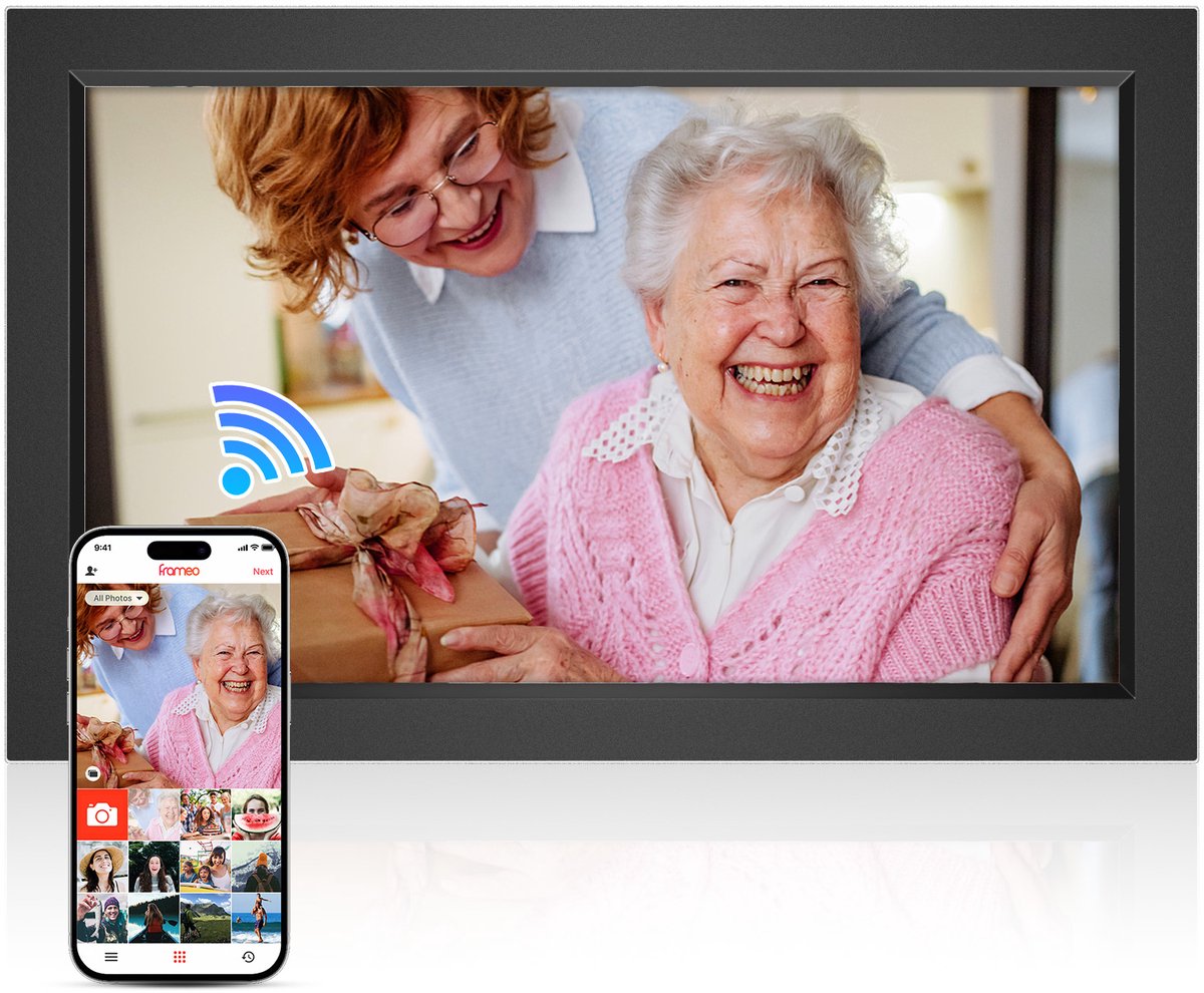 HDeye FRAMEO Digitale Fotolijst – 15.6 inch WiFi, IPS Touchscreen, 32GB, Frameo App, Automatisch Draaien, Wandmontage – Zwart