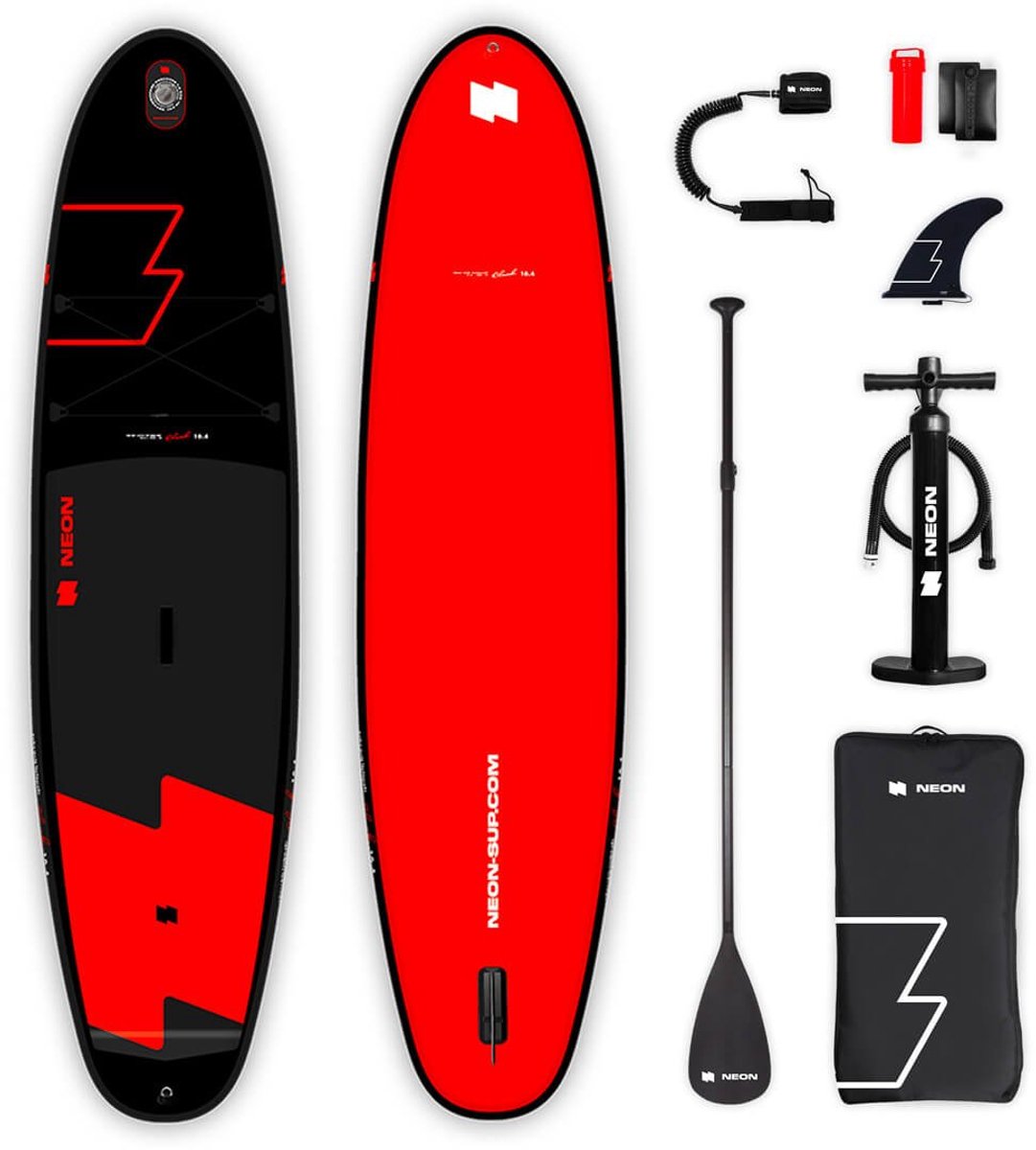 NEON opblaasbaar stand up paddle board supboard familiebord koraal oranje zwart 10'4 x 33 inch x 6 inch compleet pakket