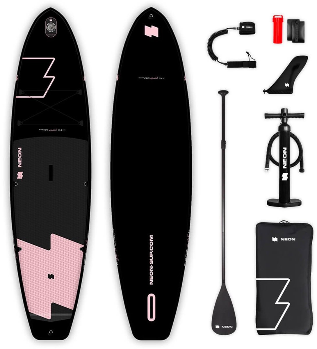 NEON Opblaasbaar Stand Up Paddleboard SUP-board Touring Zwart Roze 335 cm Compleet pakket
