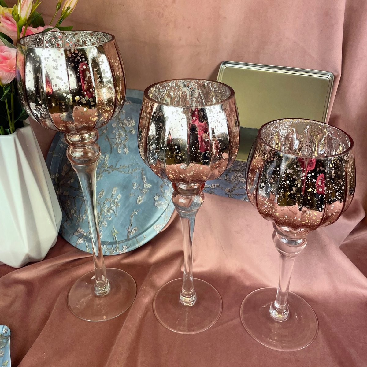 Glazen Kelk Kaarshouder - Roze - Middelgroot